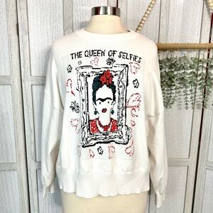 Frida Kahlo x SHEIN The Queen Of Selfies Sweater Drop Shoulder Plus Size 1X